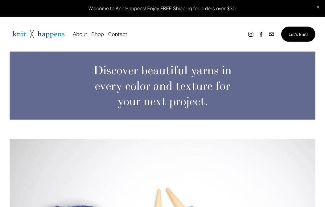 Knit Happens website, custom web design by Little Lion Creative